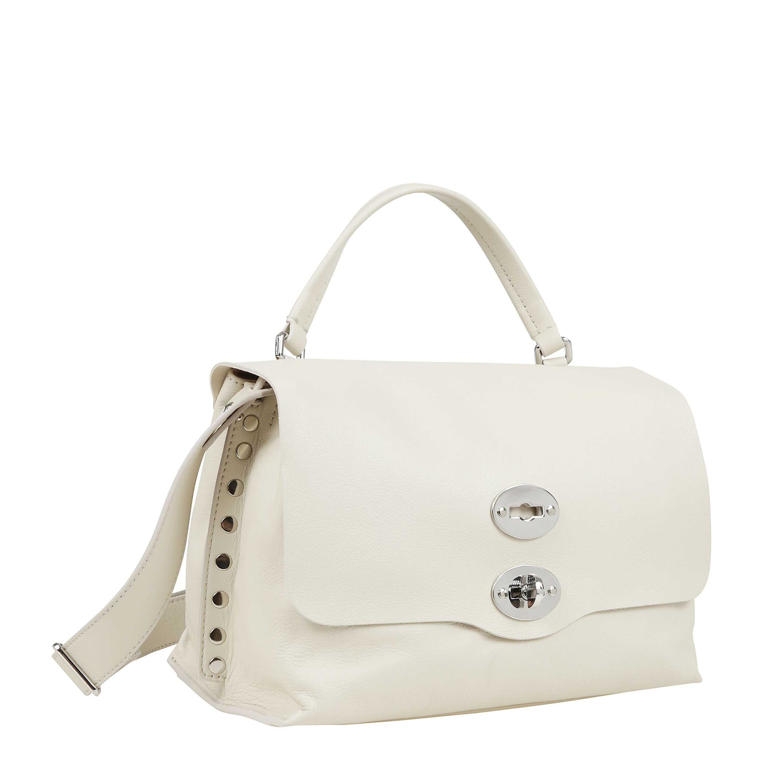 Borsa a mano con chiusura a girello, tracolla regolabile e rimovibile e tasche a soffietto interne