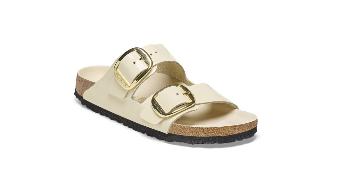 Birkenstock Arizona Big Buckle Natural Leather Patent High-Shine Ecru