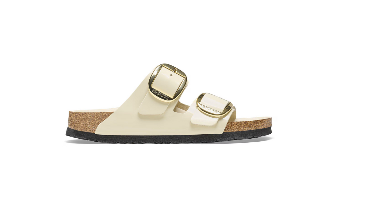 Birkenstock Arizona Big Buckle Natural Leather Patent High-Shine Ecru