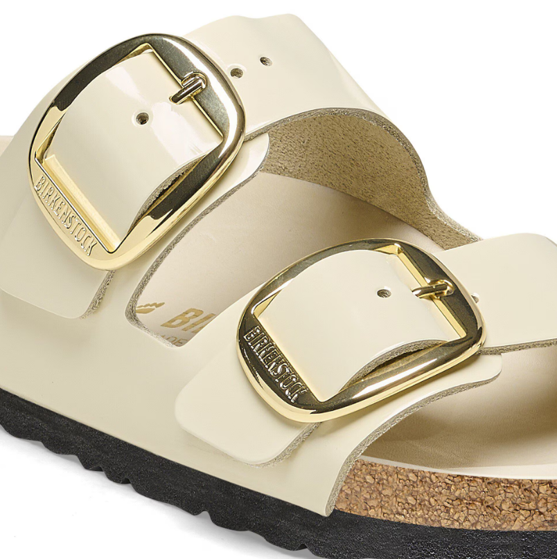 Birkenstock Arizona Big Buckle Natural Leather Patent High-Shine Ecru