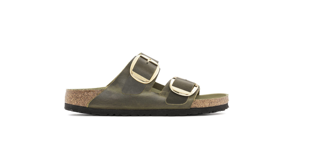 Arizona Big Buckle Oiled Leather Sandal Olive Green
