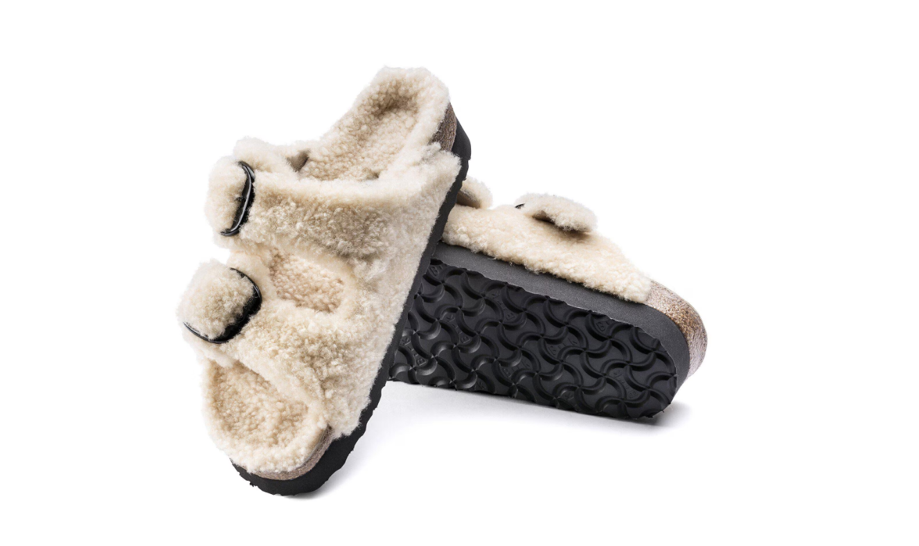 Birkenstock Arizona Big Buckle Shearling Teddy Eggshell Sandal 1017642