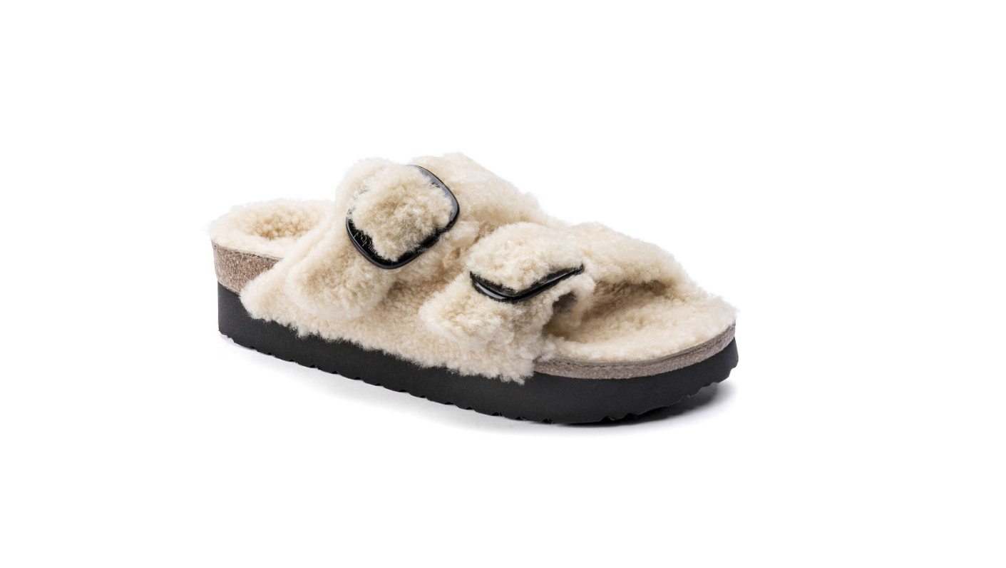 Birkenstock Arizona Big Buckle Shearling Teddy Eggshell Sandal 1017642