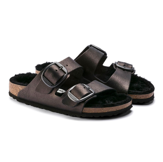 Birkenstock Arizona Big Buckle Suede Leather Washed Metallic Antique Black