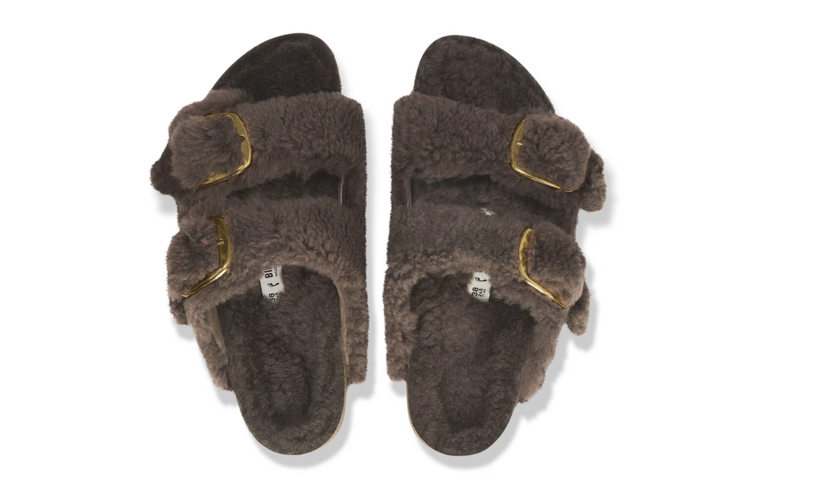 Birkenstock Arizona Big Buckle Shearling Concrete Gray Sandals