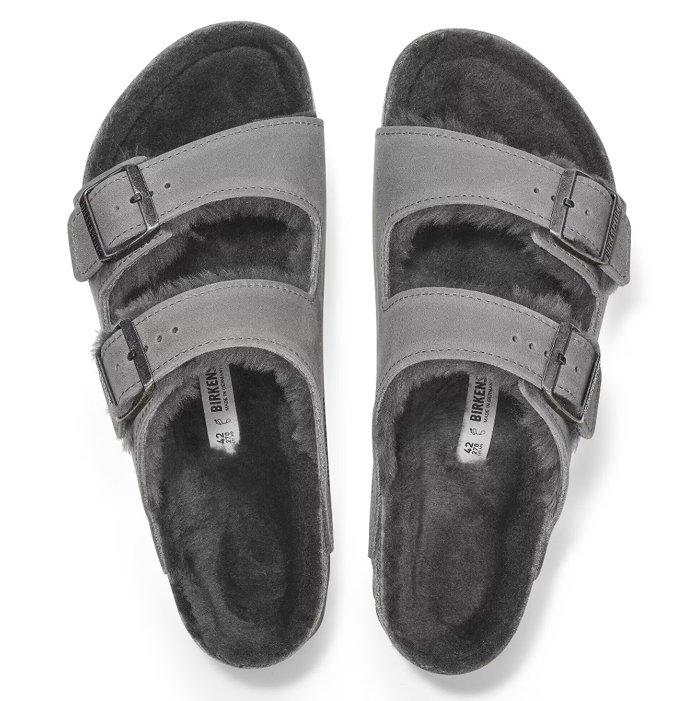 Birkenstock Arizona Shearling Oiled Leather Iron Sandals