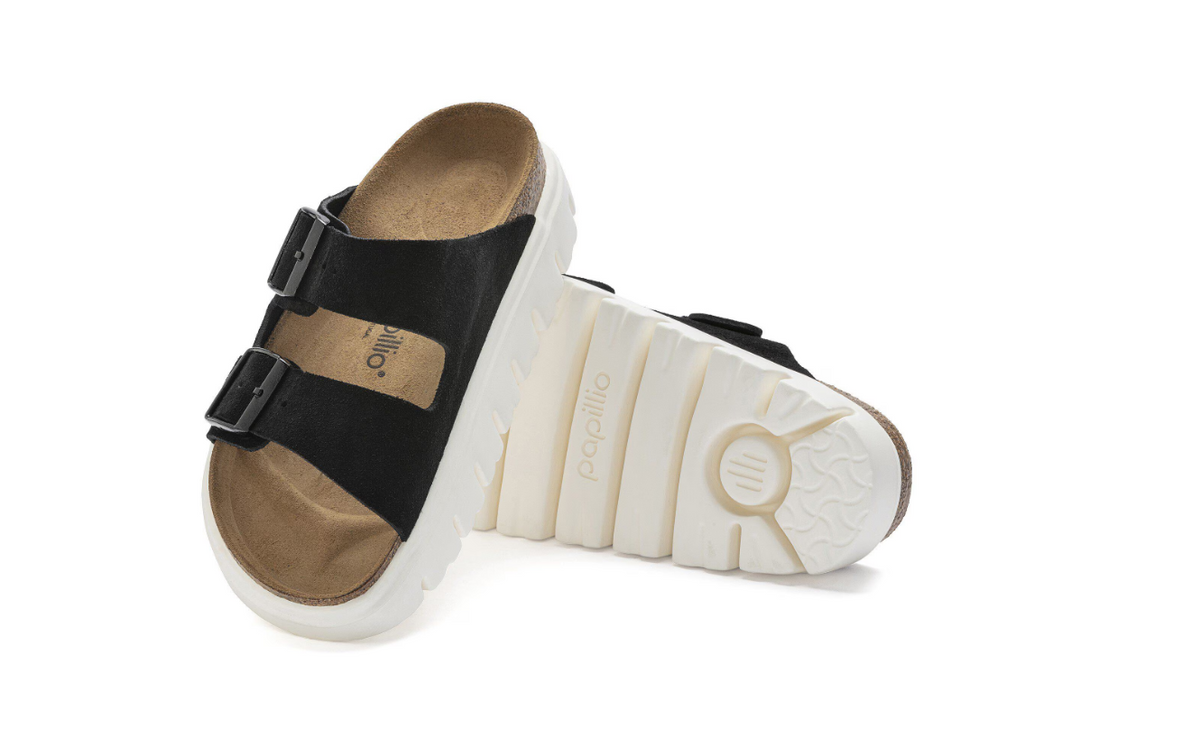 Birkenstock Arizona Chunky Suede Leather Black Platform Sandals