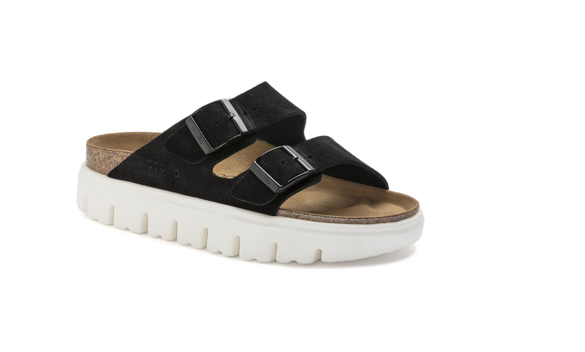 Birkenstock Arizona Chunky Suede Leather Black Platform Sandals
