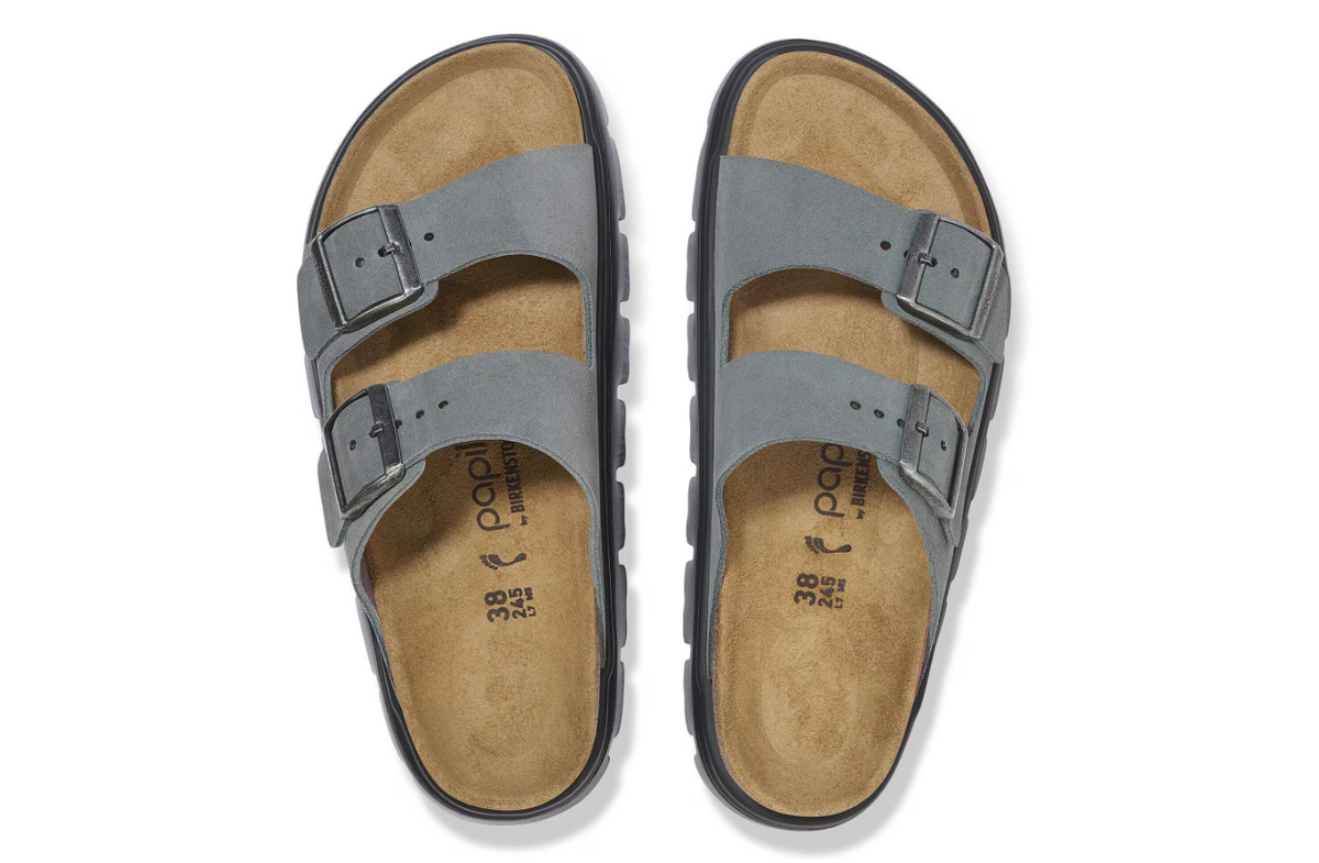Birkenstock Papillio Arizona Chunky Suede Leather Basalt Gray Black