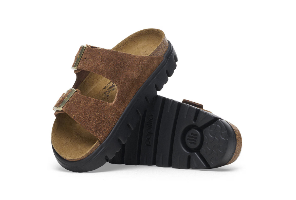 Birkenstock Papillio Arizona Chunky Suede Leather Dark Tea Black