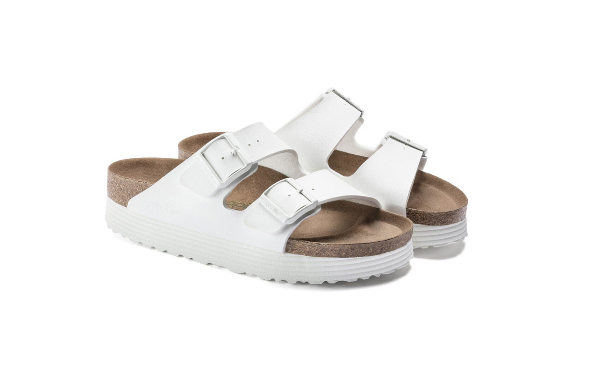 Birkenstock Arizona Platform Vegan Grooved Birko-Flor White Sandals