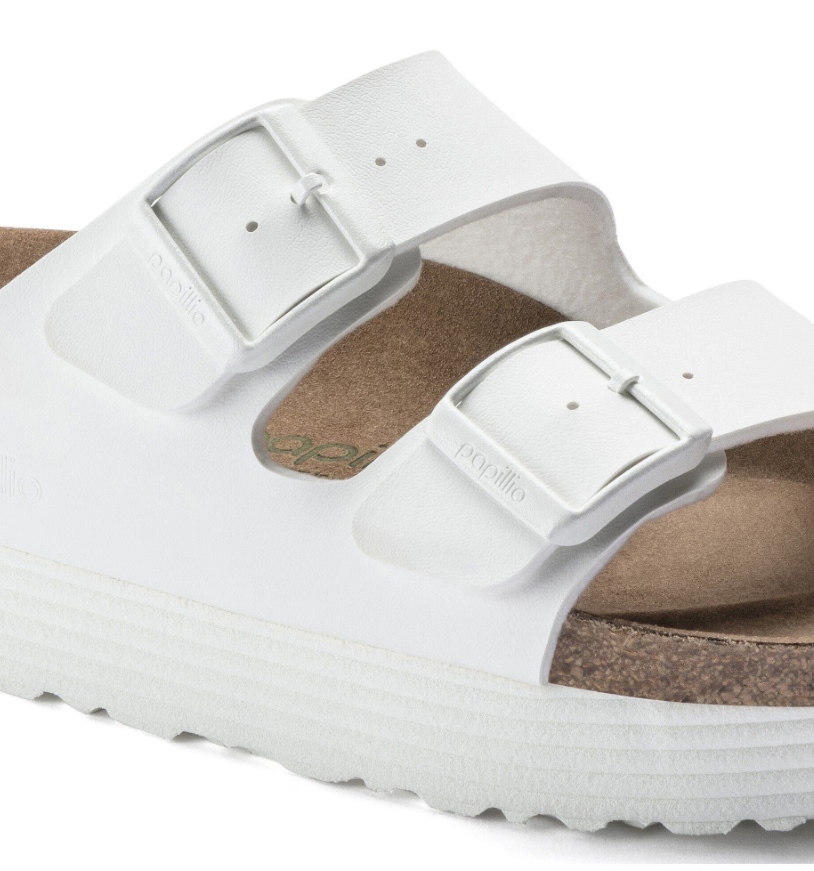 Birkenstock Arizona Platform Vegan Grooved Birko-Flor White Sandals