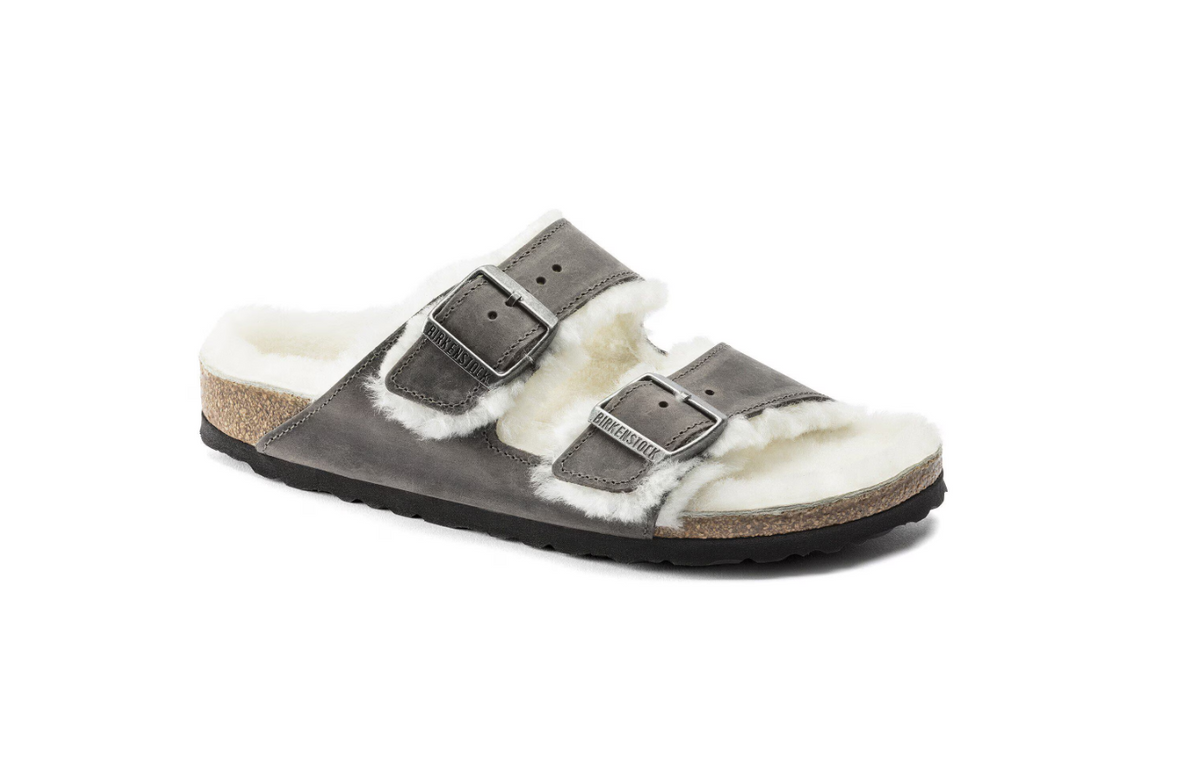 Birkenstock Arizona Shearling Embossed Oiled Leather Iron