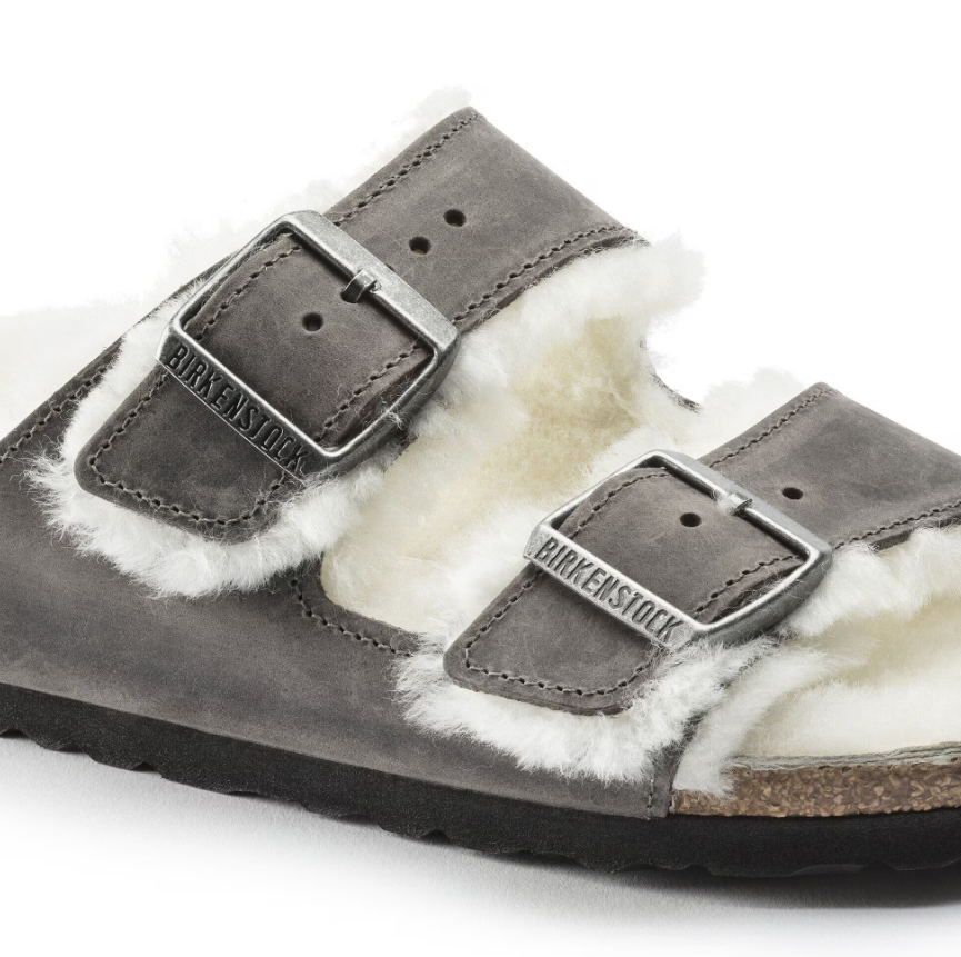 Birkenstock Arizona Shearling Embossed Oiled Leather Iron