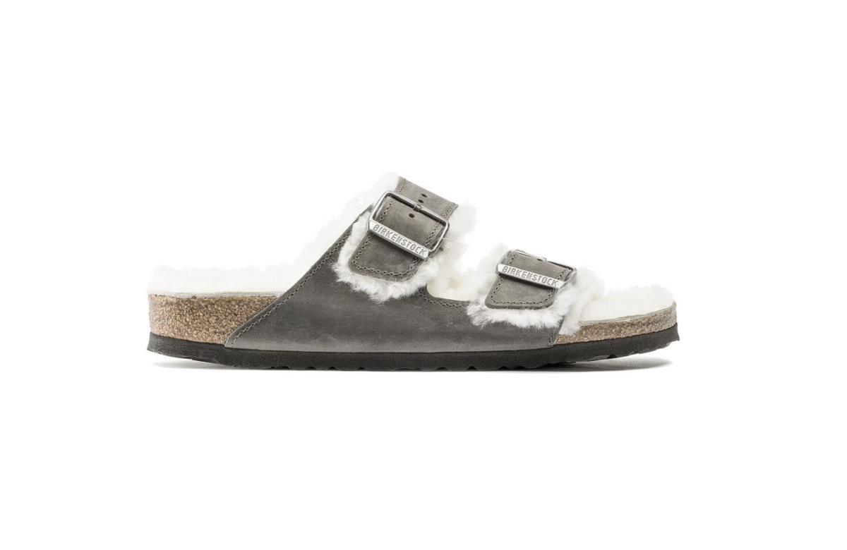 Birkenstock Arizona Shearling Embossed Oiled Leather Iron