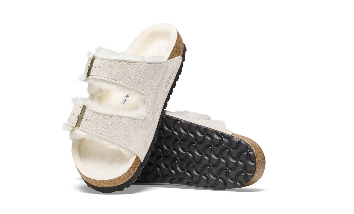 Birkenstock Arizona Shearling Suede Leather Antique White