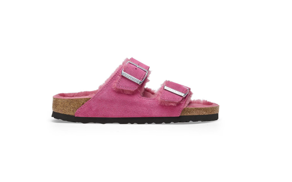 Birkenstock Arizona Shearling Suede Leather Fuchsia Tulip