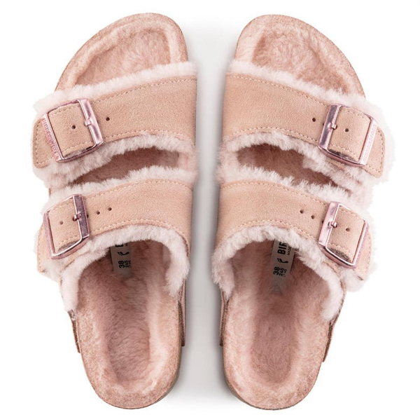 Birkenstock Arizona Shearling Suede Leather Light Rose