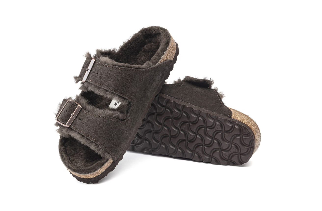 Birkenstock Arizona Shearling Suede Leather Sandals Mocha