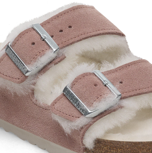 Birkenstock Arizona Shearling Suede Leather Sandals Pink Clay