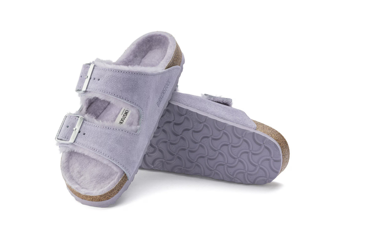 Birkenstock Arizona Shearling Suede Leather Sandals Purple Fog