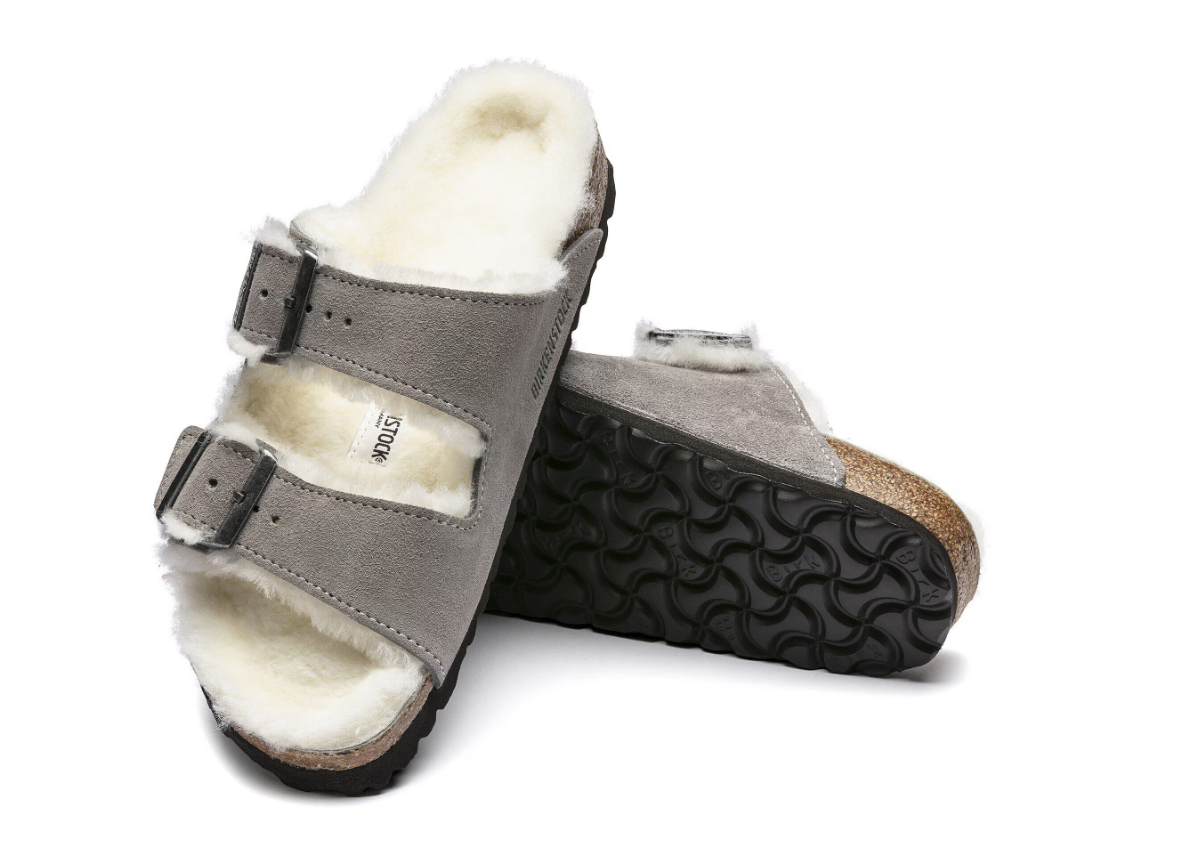 Birkenstock Arizona Shearling Suede Leather Stone Coin