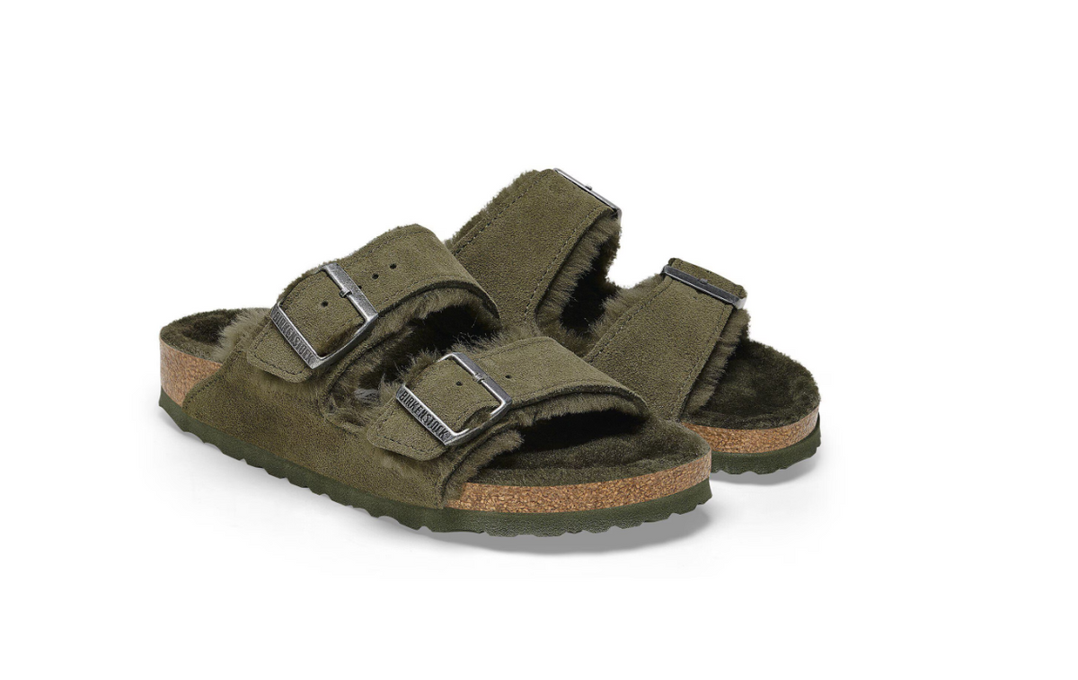 Birkenstock Arizona Shearling Suede Leather Thyme