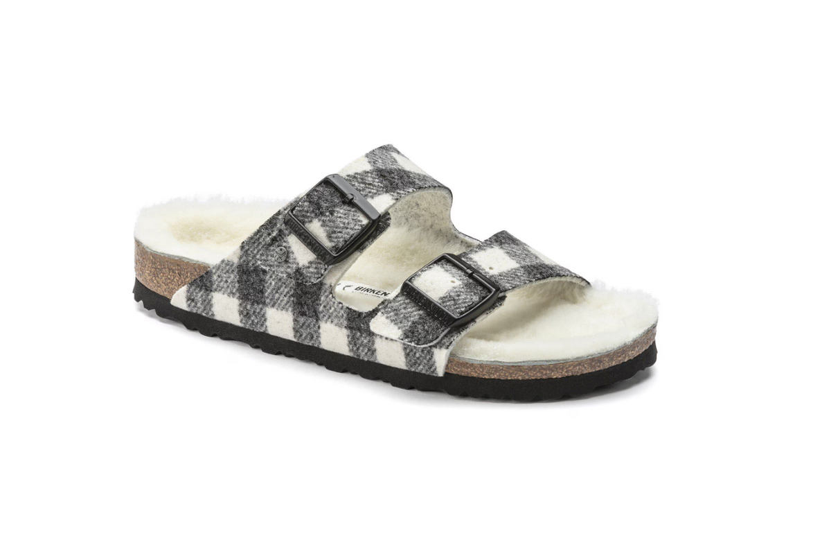 Birkenstock Arizona Shearling Wool Plaid White