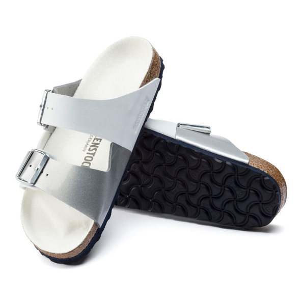 Birkenstock Arizona Split Birko-Flor White Silver Sandals