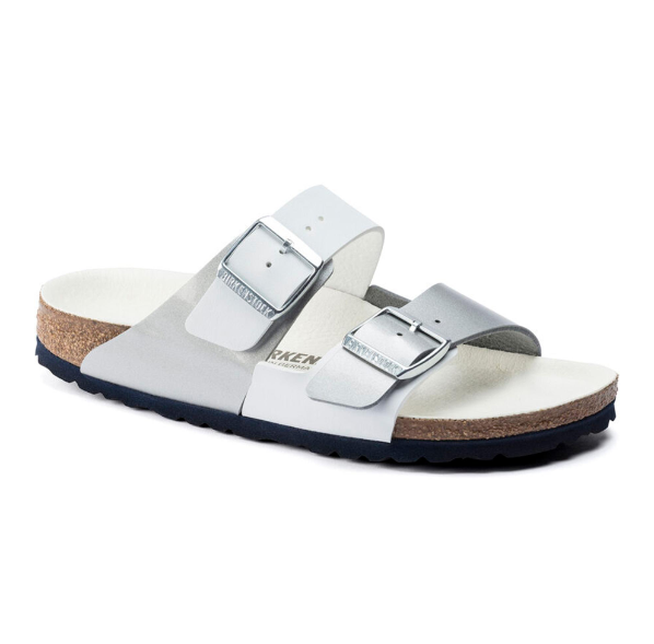 Birkenstock Arizona Split Birko-Flor White Silver Sandals