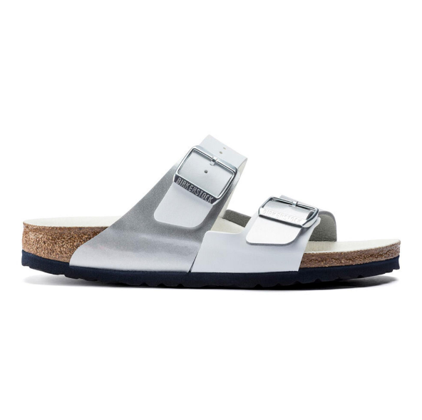 Birkenstock Arizona Split Birko-Flor White Silver Sandals