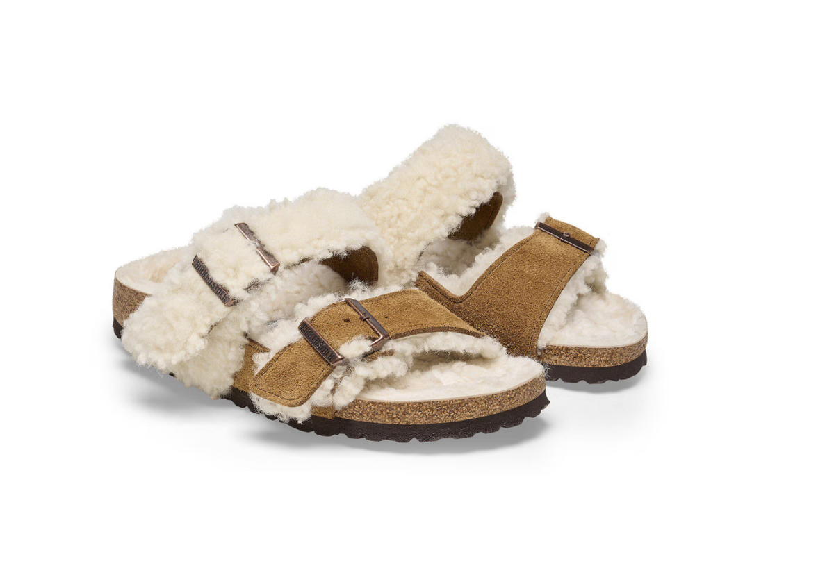 Birkenstock Arizona Teddy Split Suede Leather Fur Mink