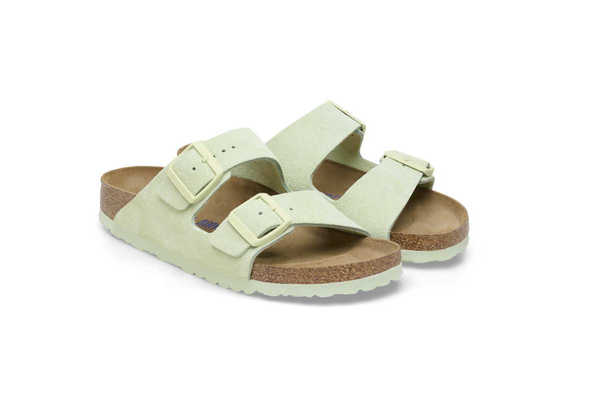 Birkenstock Arizona Soft Footbed Suede Leather Faded Lime
