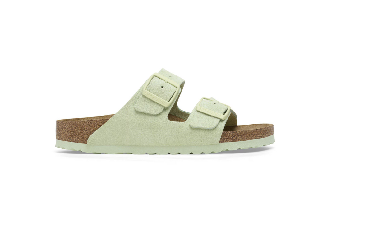 Birkenstock Arizona Soft Footbed Suede Leather Faded Lime