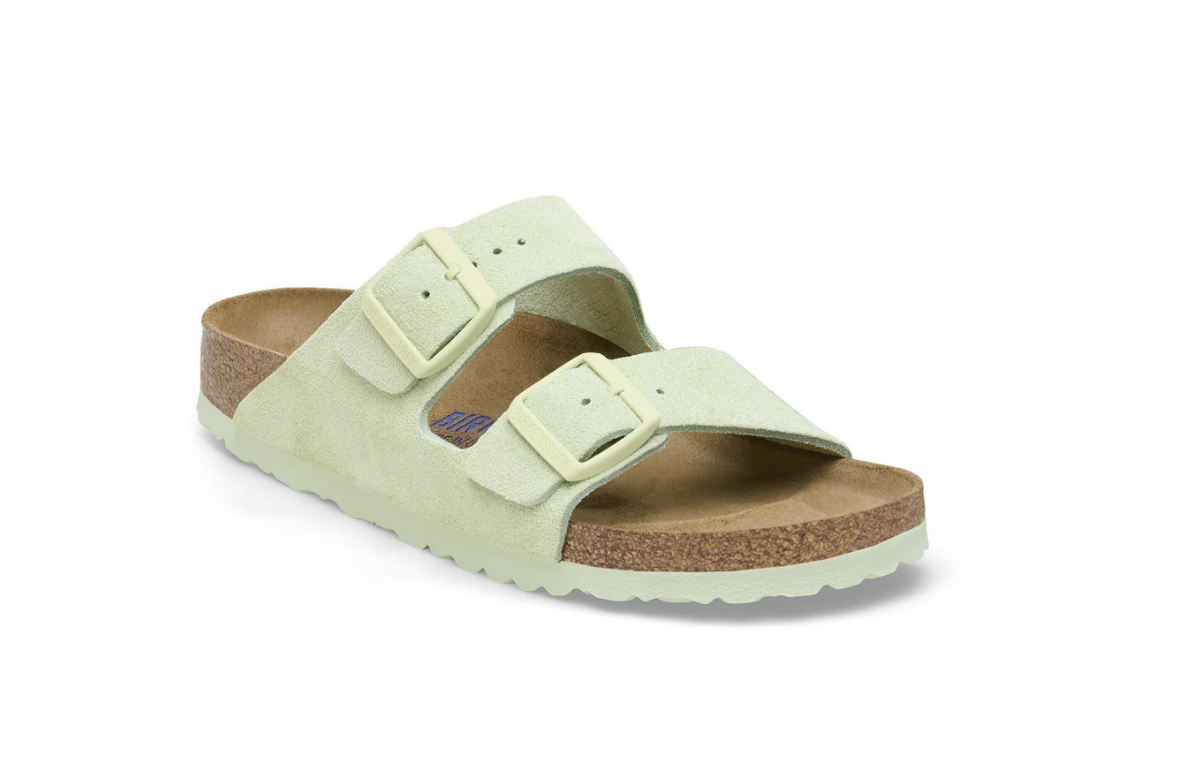 Birkenstock Arizona Soft Footbed Suede Leather Faded Lime
