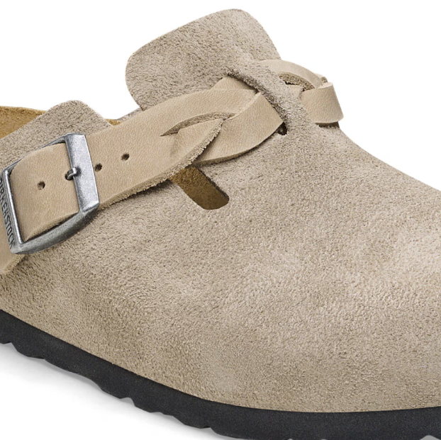 Birkenstock Boston Braided Suede Leather Taupe Clogs