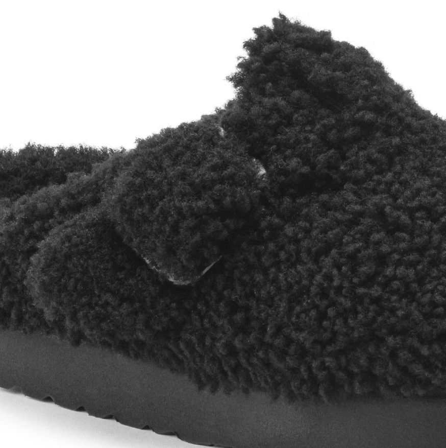 Birkenstock Boston Big Buckle Flex Platform Shearling Teddy Black
