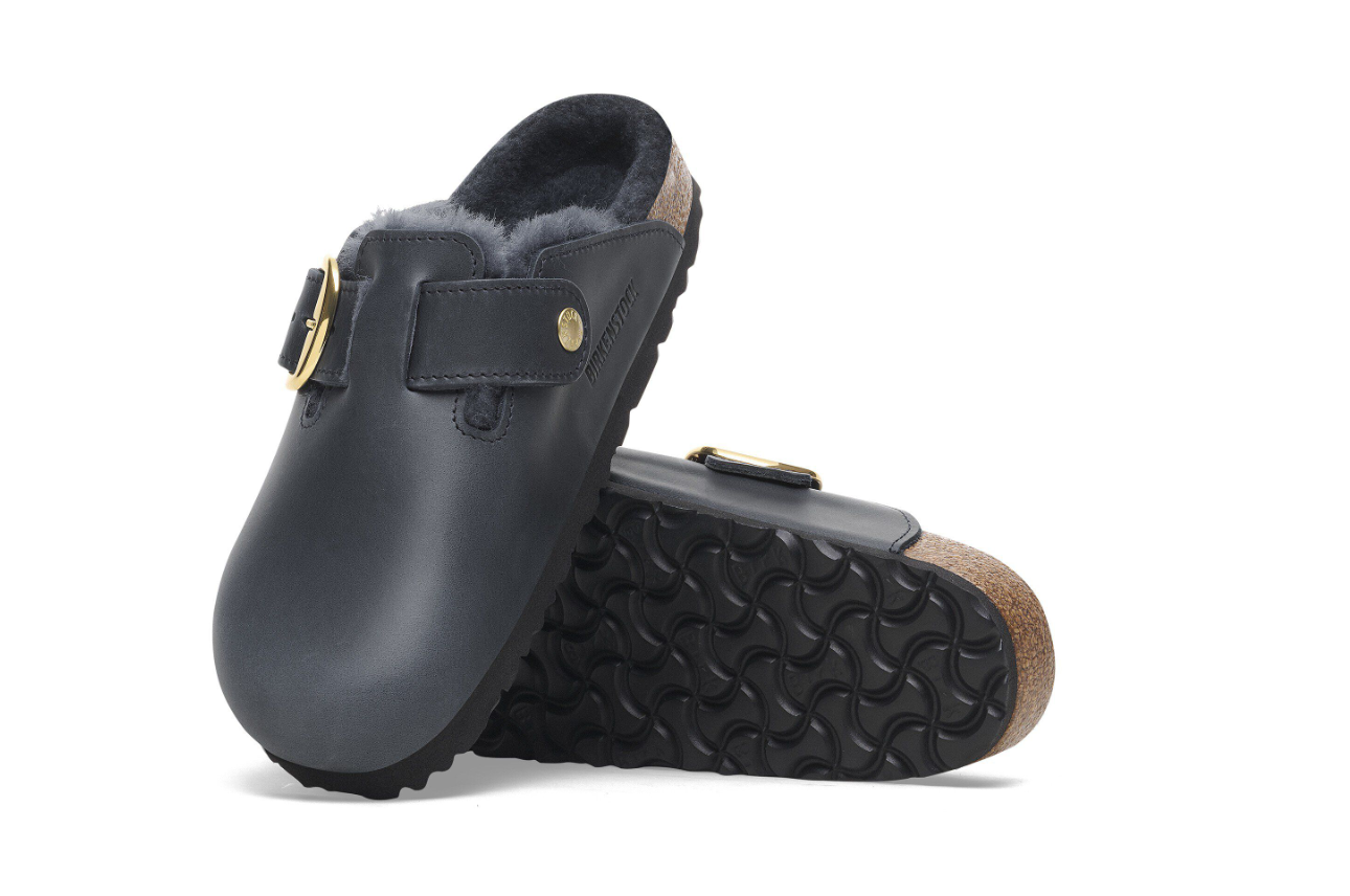 Birkenstock Boston Big Buckle Shearling Oiled Leather Clog Midnight