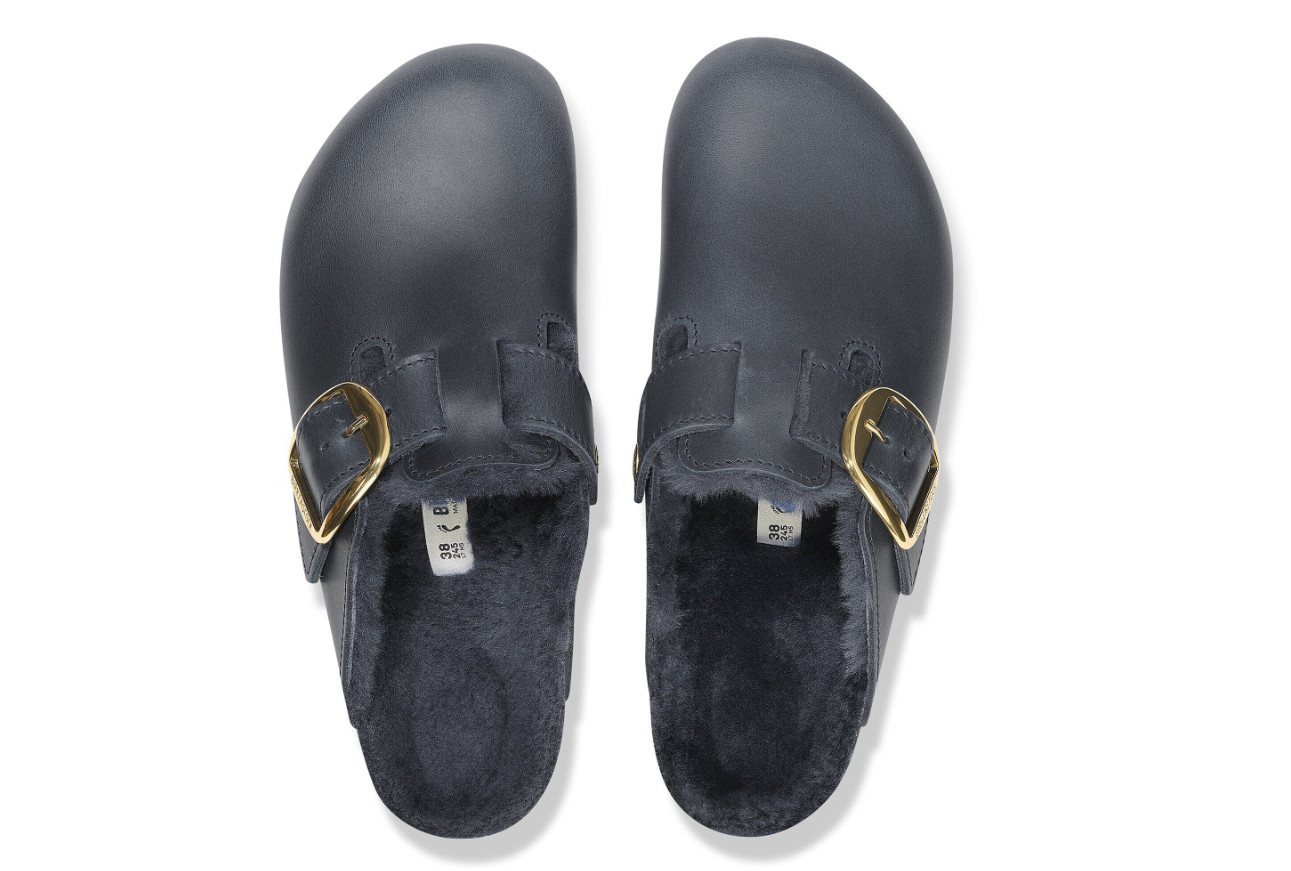 Birkenstock Boston Big Buckle Shearling Oiled Leather Clog Midnight
