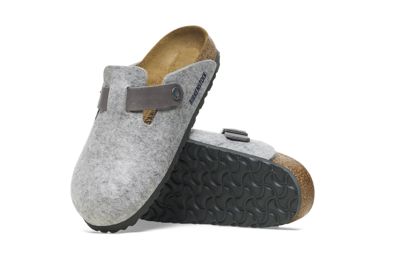 Birkenstock Boston Natural Leather-Felt Light Gray