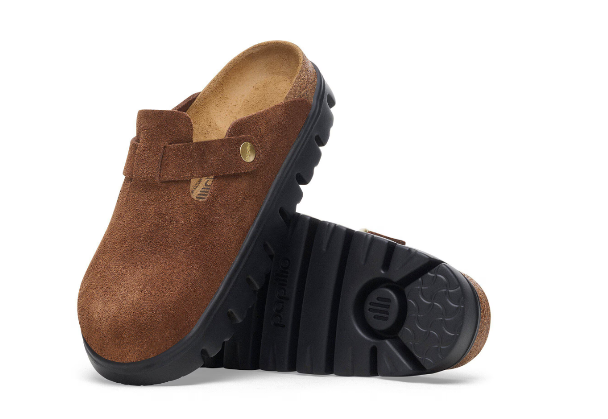 Birkenstock Papillio Boston Chunky Suede Leather Dark Tea Black