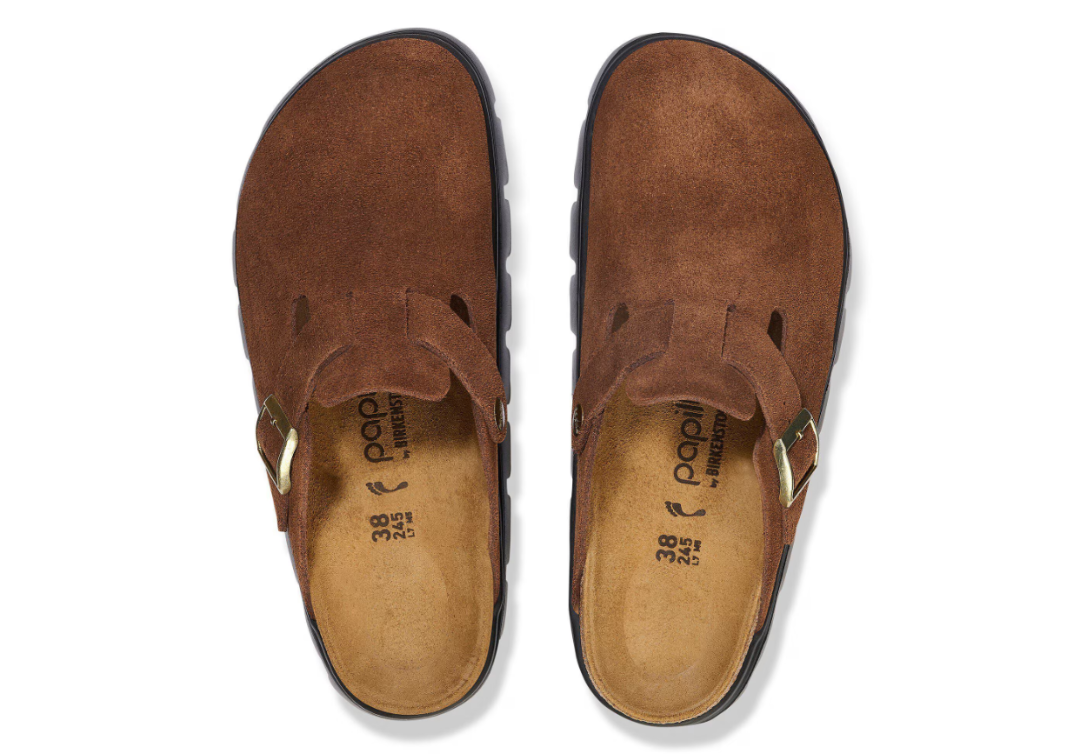 Birkenstock Papillio Boston Chunky Suede Leather Dark Tea Black