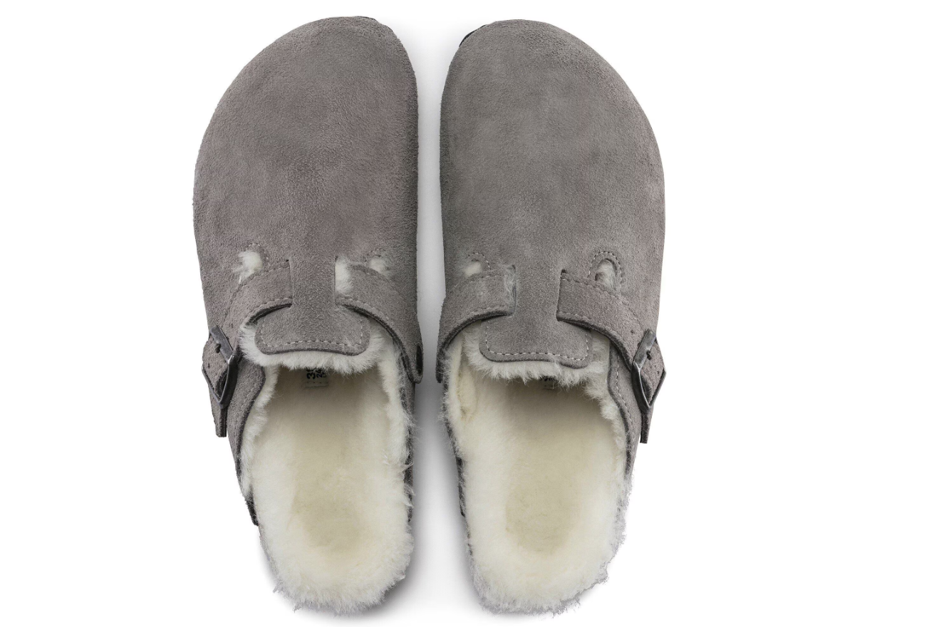 Birkenstock Boston Shearling Suede Leather Stone Coin