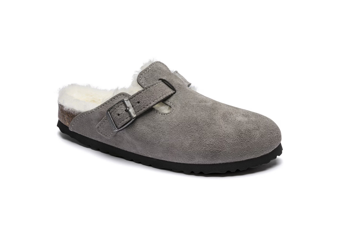 Birkenstock Boston Shearling Suede Leather Stone Coin