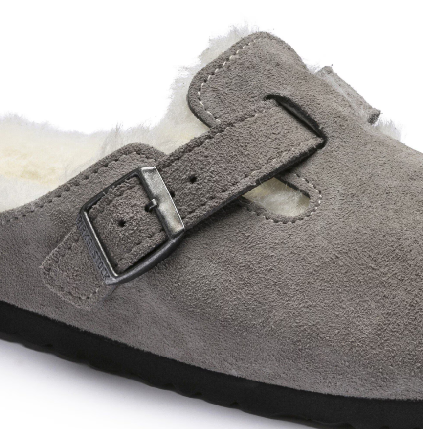 Birkenstock Boston Shearling Suede Leather Stone Coin