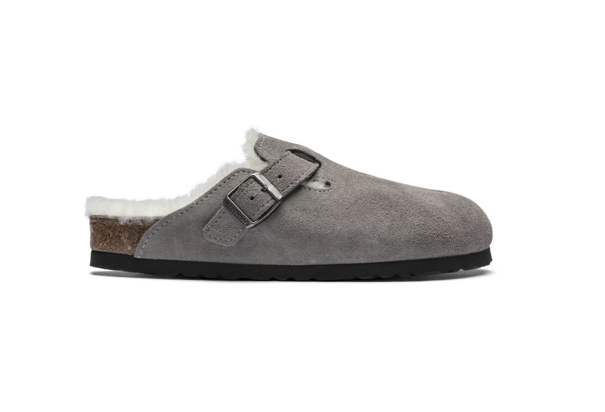 Birkenstock Boston Shearling Suede Leather Stone Coin