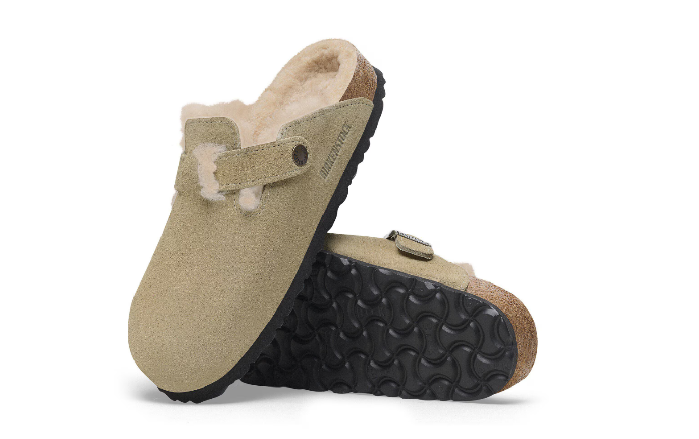 Birkenstock Boston Shearling Suede Leather Taupe Clogs