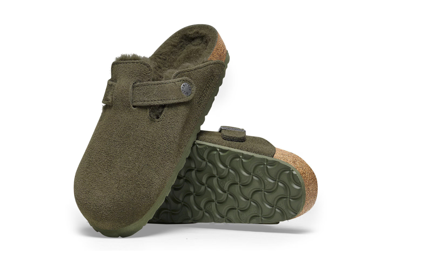 Birkenstock Boston Shearling Suede Leather Thyme Clogs