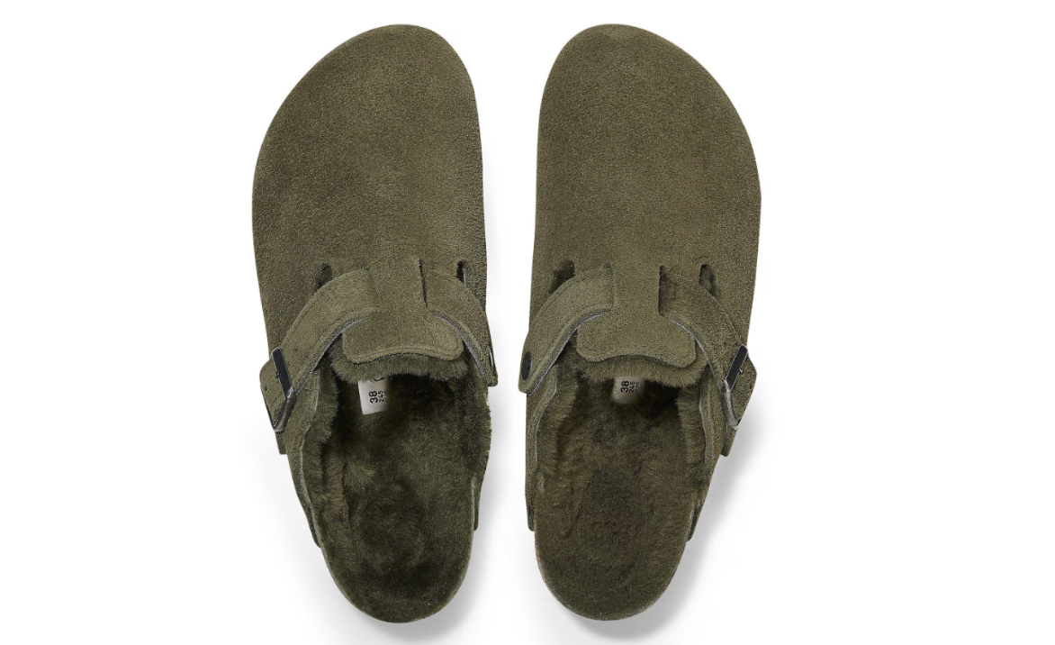 Birkenstock Boston Shearling Suede Leather Thyme Clogs