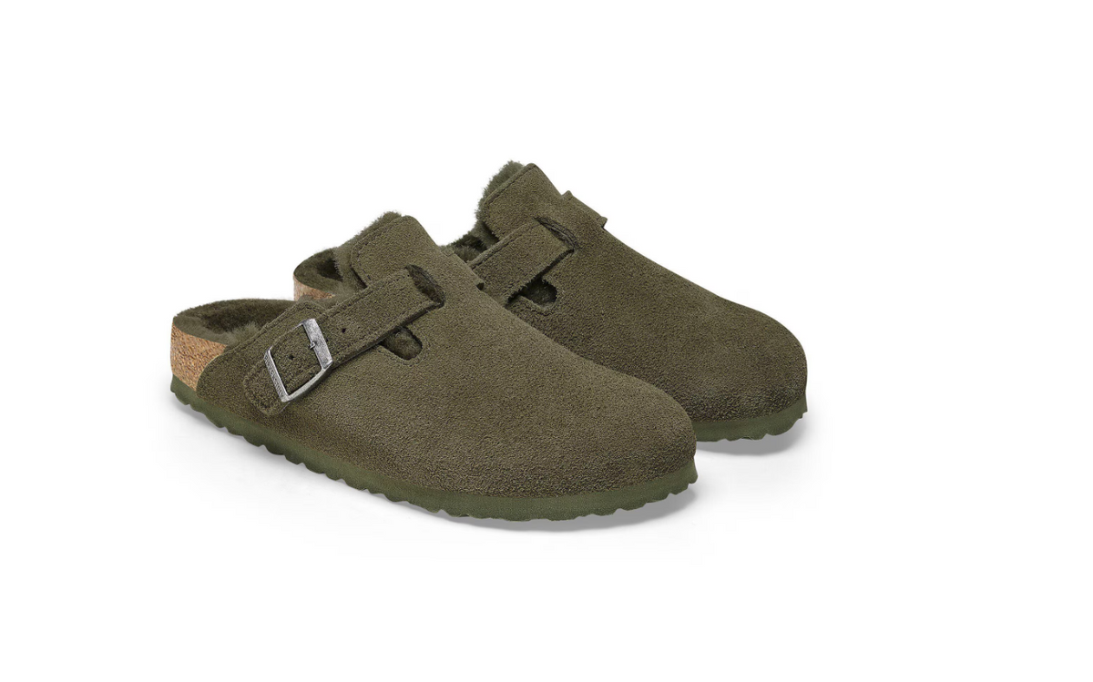 Birkenstock Boston Shearling Suede Leather Thyme Clogs